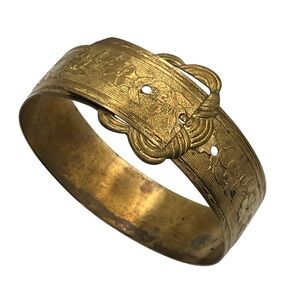 Antique Art Nouveau gold tone embossed design buckle bangle bracelet vintage